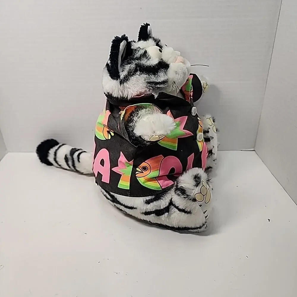 1989 Bernard Kliban Star Shine Hawaiian Aloha Fat Cat Gray & Black Plush Tag 9”